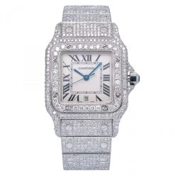 Women's Diamond Watch Cartier Santos De Cartier 29mm White Dial