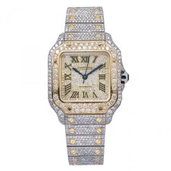 Women's Diamond Watch Cartier Santos De Cartier 35mm Champagne Dial