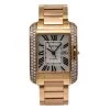 Women's Diamond Watch Cartier Tank Anglaise 18K Gold 30mm Silver Tone Dial