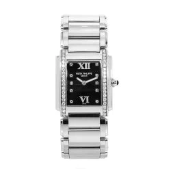 Women's Diamond Watch Patek Philippe Twenty~4 25mm Black Dial