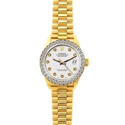 Women's Diamond Watch Rolex Datejust 26mm 18K Gold President Bracelet -Watch Store womens diamond watch rolex datejust 18k gold 26 mm president bracelet w00198 bezel