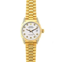 Women's Diamond Watch Rolex Datejust 26mm 18K Gold President Bracelet -Watch Store womens diamond watch rolex datejust 18k gold 26 mm president bracelet w00198 lugs