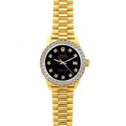 Women's Diamond Watch Rolex Datejust 18K Gold 26mm Black Dial W00176 -Watch Store womens diamond watch rolex datejust 18k yellow gold 26 mm black dial w00176 bezel