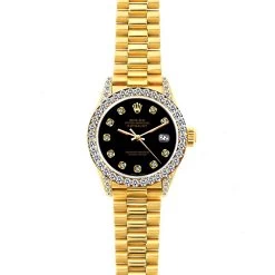 Women's Diamond Watch Rolex Datejust 18K Gold 26mm Black Dial W00176 -Watch Store womens diamond watch rolex datejust 18k yellow gold 26 mm black dial w00176 full