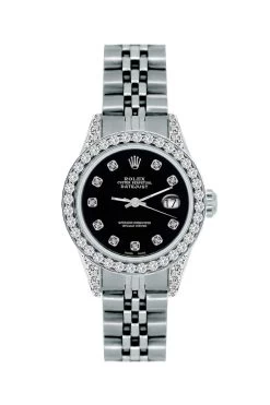Women's Diamond Watch Rolex Datejust 26mm Black Dial W00423