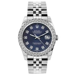 Diamond Rolex Oyster Perpetual Datejust 26mm Watch For Women With Navy Blue Dial
