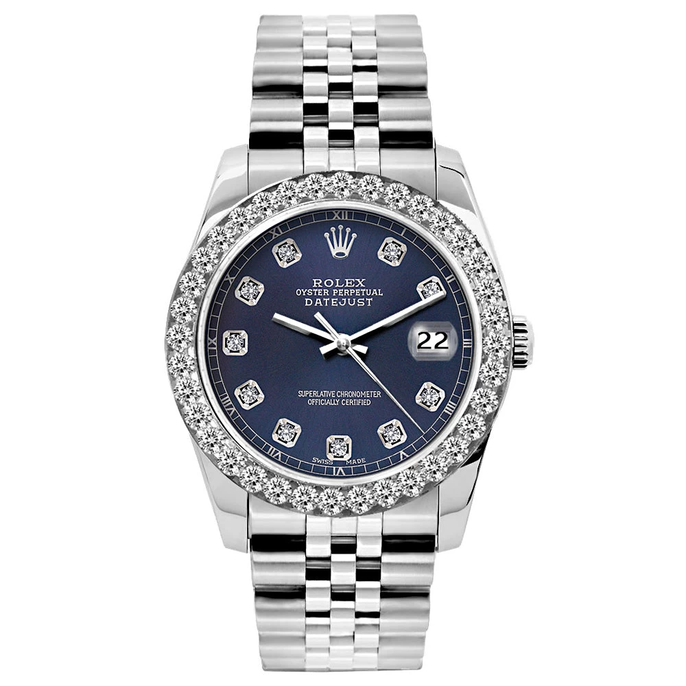 Diamond Rolex Oyster Perpetual Datejust 26mm Watch For Women With Navy Blue Dial 1 Diamond Rolex Oyster Perpetual Datejust 26mm Watch For Women With Navy Blue Dial