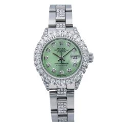 Women's Diamond Watch Rolex Datejust 26mm Oyster Bracelet Green Dial