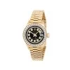 Women's 18K Gold Watch Rolex Datejust 26mm Black Dial Diamond Bezel