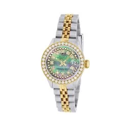 Women's Gold Watch Rolex Datejust 26mm Mother Of Pearl Dial Diamond Bezel