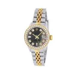 Women's Gold Watch Rolex Datejust 26mm Black Mother Of Pearl Dial