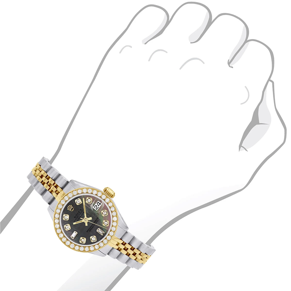 Women's Gold Watch Rolex Datejust 26mm Black Mother Of Pearl Dial 2 Women's Gold Watch Rolex Datejust 26mm Black Mother Of Pearl Dial - Image 2