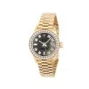Women's 18K Gold Watch Rolex Datejust 26mm Black Mother Of Pearl Dial Diamond Bezel