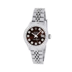 Women's Diamond Watch Rolex Datejust 26mm Dark Red Dial