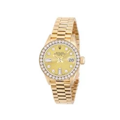 Women's 18K Gold Watch Rolex Datejust 26mm Gold Tone Dial Diamond Bezel
