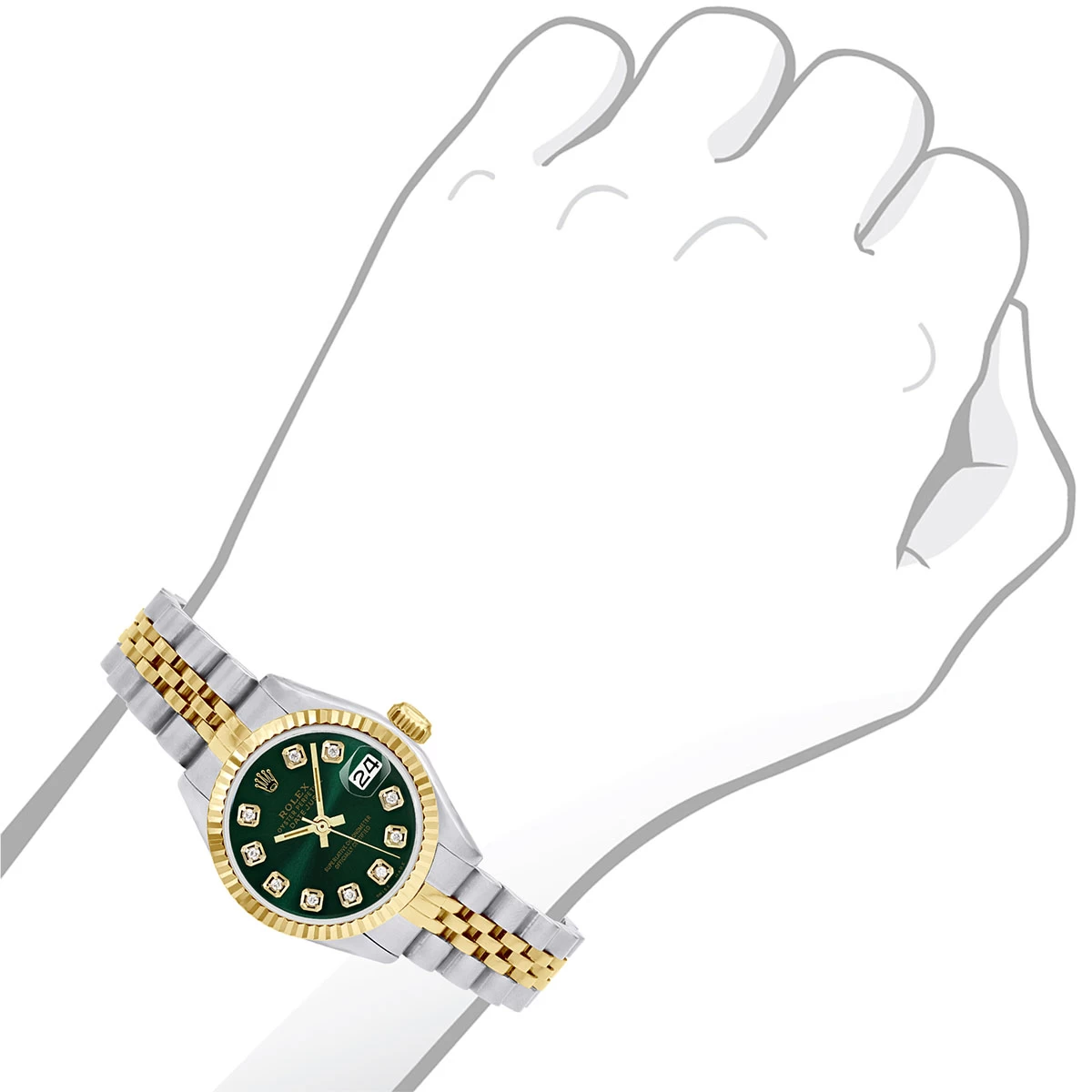 Women's Gold Watch Rolex Datejust 26mm Jubilee Bracelet Dark Green Dial 2 Women's Gold Watch Rolex Datejust 26mm Jubilee Bracelet Dark Green Dial - Image 2