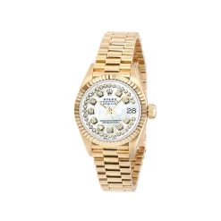 Women's 18K Gold Watch Rolex Datejust 26mm President Bracelet Diamond Markers