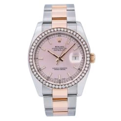 Women's Rolex Diamond Watch Datejust 36mm Rose Gold Oyster Bracelet Pink Dial