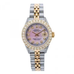 Women's Diamond Watch Rolex Datejust Yellow Gold 26mm Pink Dial W00977