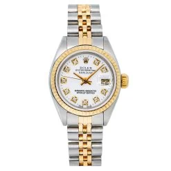 Women's Diamond Watch 26mm Rolex Datejust Yellow Gold White Dial