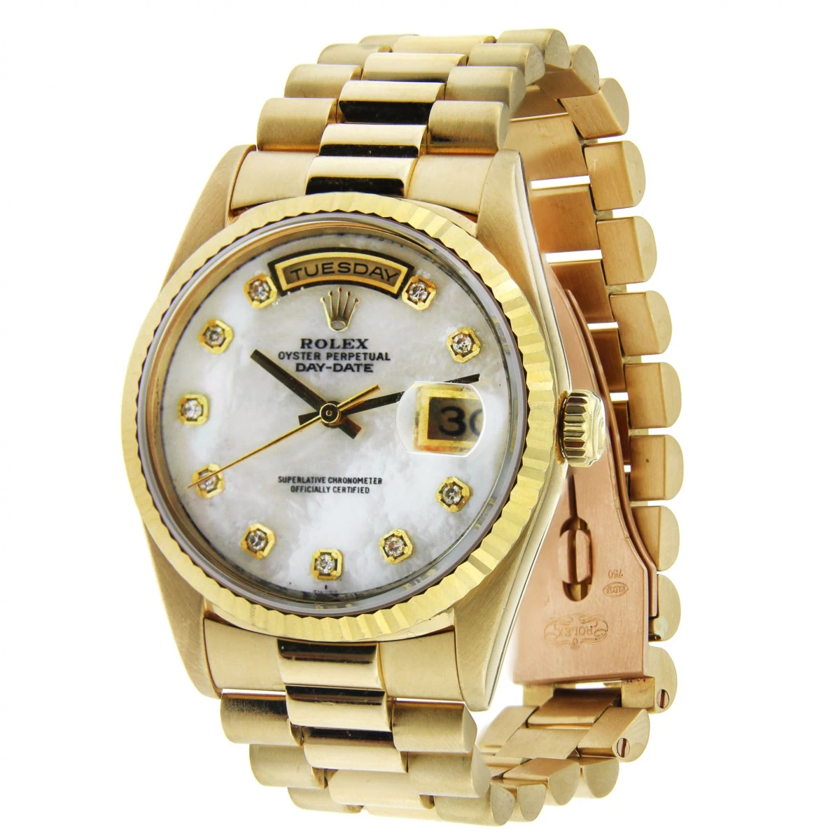 Diamond Men's Rolex Day-Date Watch 36mm 18K Gold WIth Light Blue Mother-of-Pearl Dial 2 Diamond Men's Rolex Day-Date Watch 36mm 18K Gold WIth Light Blue Mother-of-Pearl Dial - Image 2