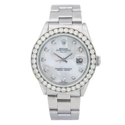 Women's Diamond Rolex Watch Oyster Perpetual Datejust 34mm Mother-Of-Pearl Dial Oyster Bracelet