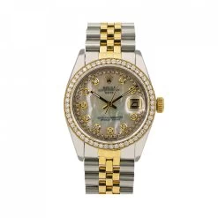 Women's Diamond Rolex Oyster Perpetual Datejust Watch Yellow Gold And Stainless Steel 34mm Mother-Of-Pearl Face