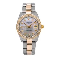 Women's Diamond Yellow Gold Oyster Perpetual Datejust 34mm Rolex Watch With Mother-of-Pearl Dial