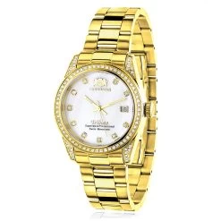 Women's Diamond Watch Yellow Gold Plated Luxurman Tribeca 1.5ct
