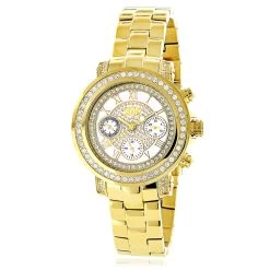 Women's Diamond Yellow Gold Plated Watch Luxurman Montana White Mop 2ct
