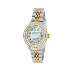 Women's Gold Diamond Watch Rolex Oyster Perpetual Datejust Blue Dial W01305