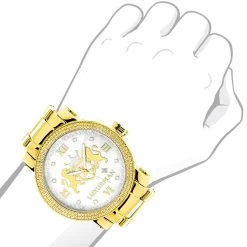 Large 49mm Yellow Gold Plated Diamond Watch For Men By Luxurman Phantom 0.12ct 7 Large 49mm Yellow Gold Plated Diamond Watch For Men By Luxurman Phantom 0.12ct -Watch Store yellow gold plated diamond watch for men by luxurman phantom 012ct bod