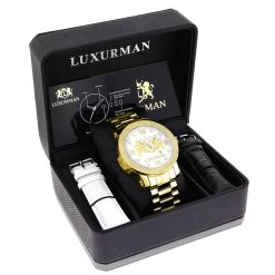 Large 49mm Yellow Gold Plated Diamond Watch For Men By Luxurman Phantom 0.12ct 8 Large 49mm Yellow Gold Plated Diamond Watch For Men By Luxurman Phantom 0.12ct -Watch Store yellow gold plated diamond watch for men by luxurman phantom 012ct box