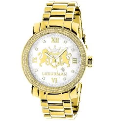 Large 49mm Yellow Gold Plated Diamond Watch For Men By Luxurman Phantom 0.12ct