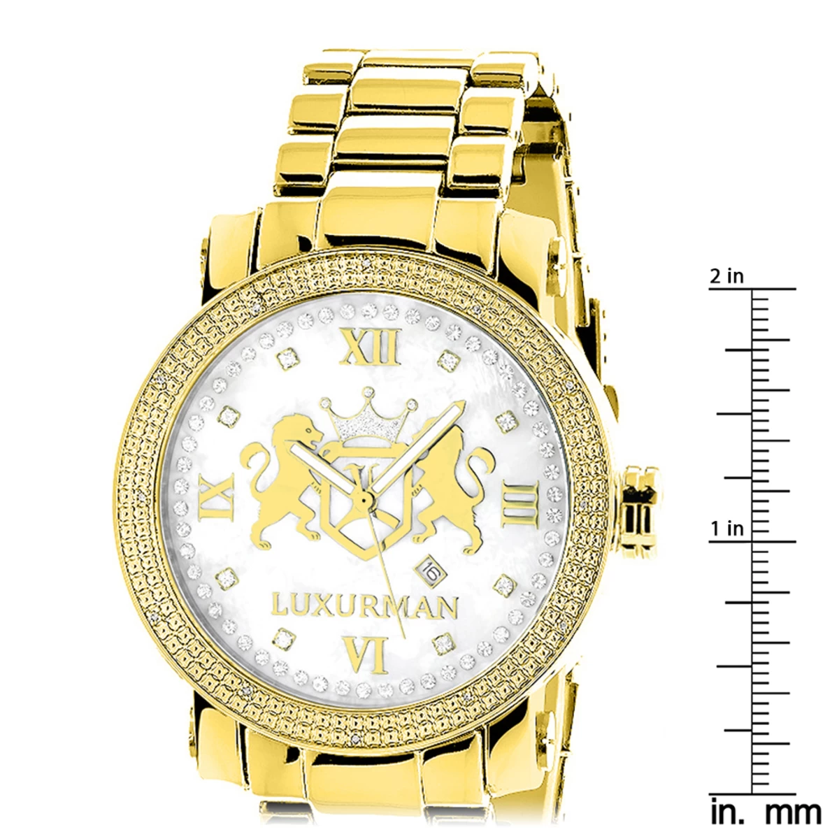 Large 49mm Yellow Gold Plated Diamond Watch For Men By Luxurman Phantom 0.12ct 5 Large 49mm Yellow Gold Plated Diamond Watch For Men By Luxurman Phantom 0.12ct - Image 5