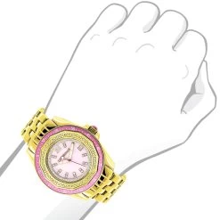 Yellow Gold Plated Ladies Diamond Pink Watch 0.25ct Luxurman -Watch Store yellow gold plated ladies diamond pink watch 025ct luxurman 3