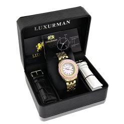 Yellow Gold Plated Ladies Diamond Pink Watch 0.25ct Luxurman -Watch Store yellow gold plated ladies diamond pink watch 025ct luxurman 4
