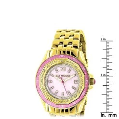 Yellow Gold Plated Ladies Diamond Pink Watch 0.25ct Luxurman -Watch Store yellow gold plated ladies diamond pink watch 025ct luxurman ruler