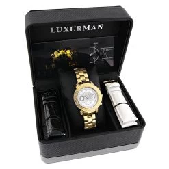 Yellow Gold Plated Luxurman Diamond Watch For Women 0.3ct White MOP Montana -Watch Store yellow gold plated luxurman diamond watch for women 03ct white mop montana 4