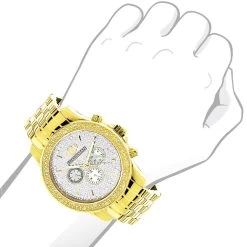 Yellow Gold Tone Luxurman Men's Diamond Watch 0.25ct -Watch Store yellow gold tone watches luxurman mens diamond watch 025ct 3